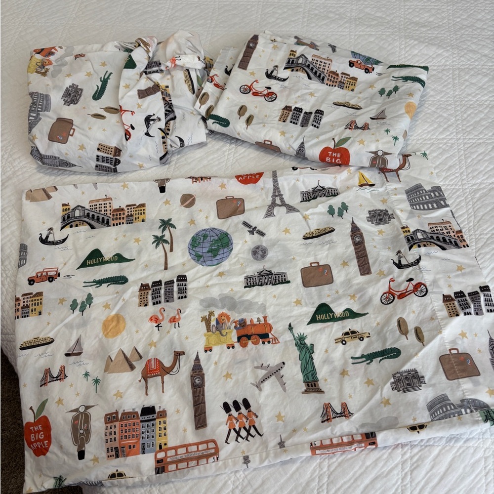 Rifle Paper Co. Pottery Barn Kids Sheet Globe Trotter print